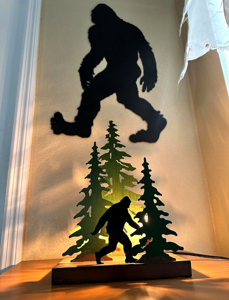 Rustic Metal Bigfoot Forest Stroll Accent Lamp Decorative Sasquatch Home Decor