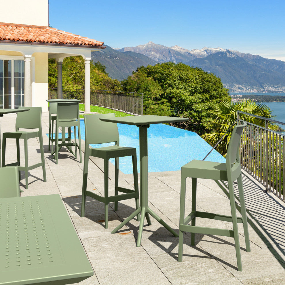 Sky Maya Square Bar Set With 2 Barstools Olive Green