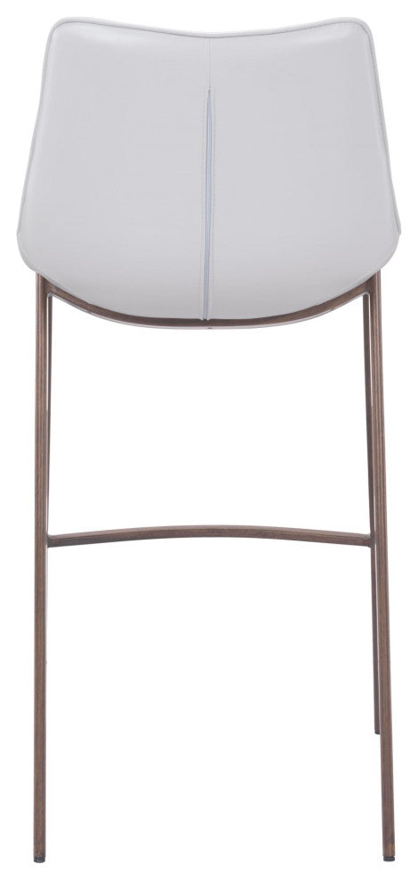 Bar Stool Chair Barstool, Set of 2, Faux Vinyl Leather, Steel, White, Walnut