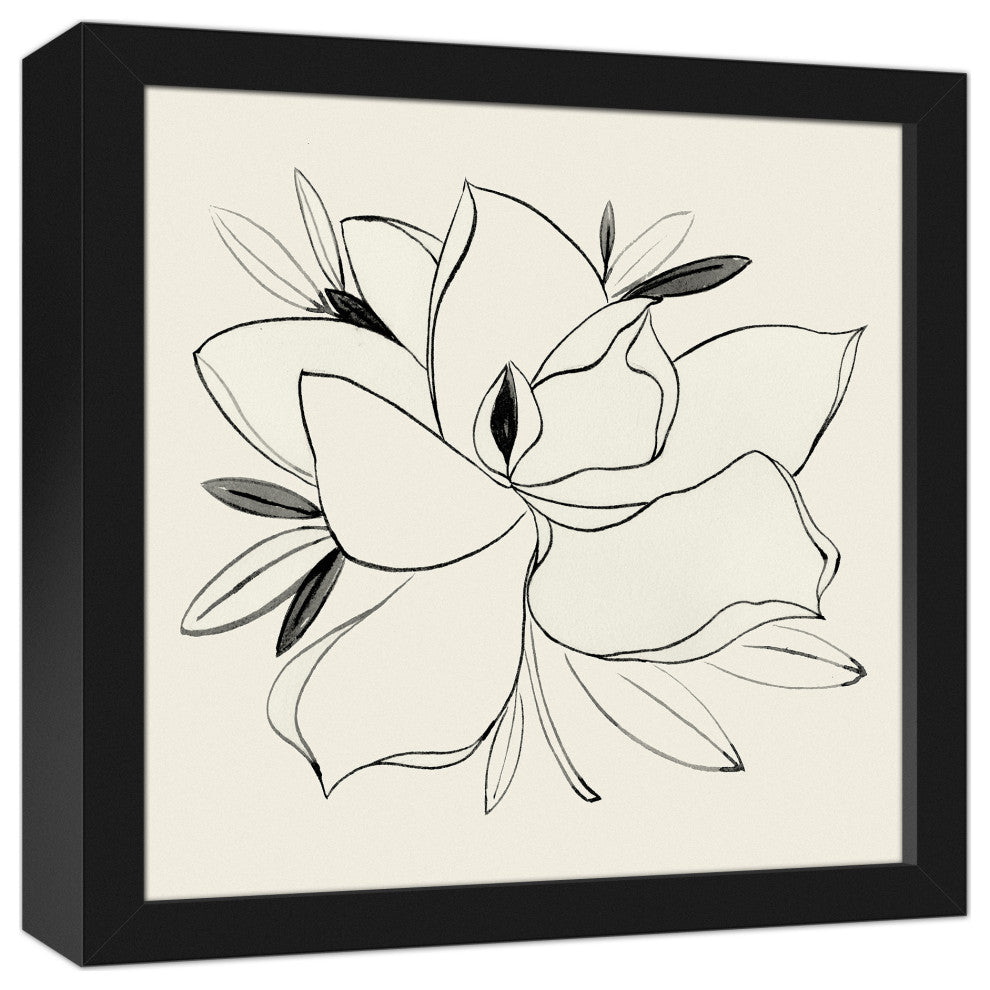 Simple Floral Magnolia 13.73x13.73 Black Framed Canvas
