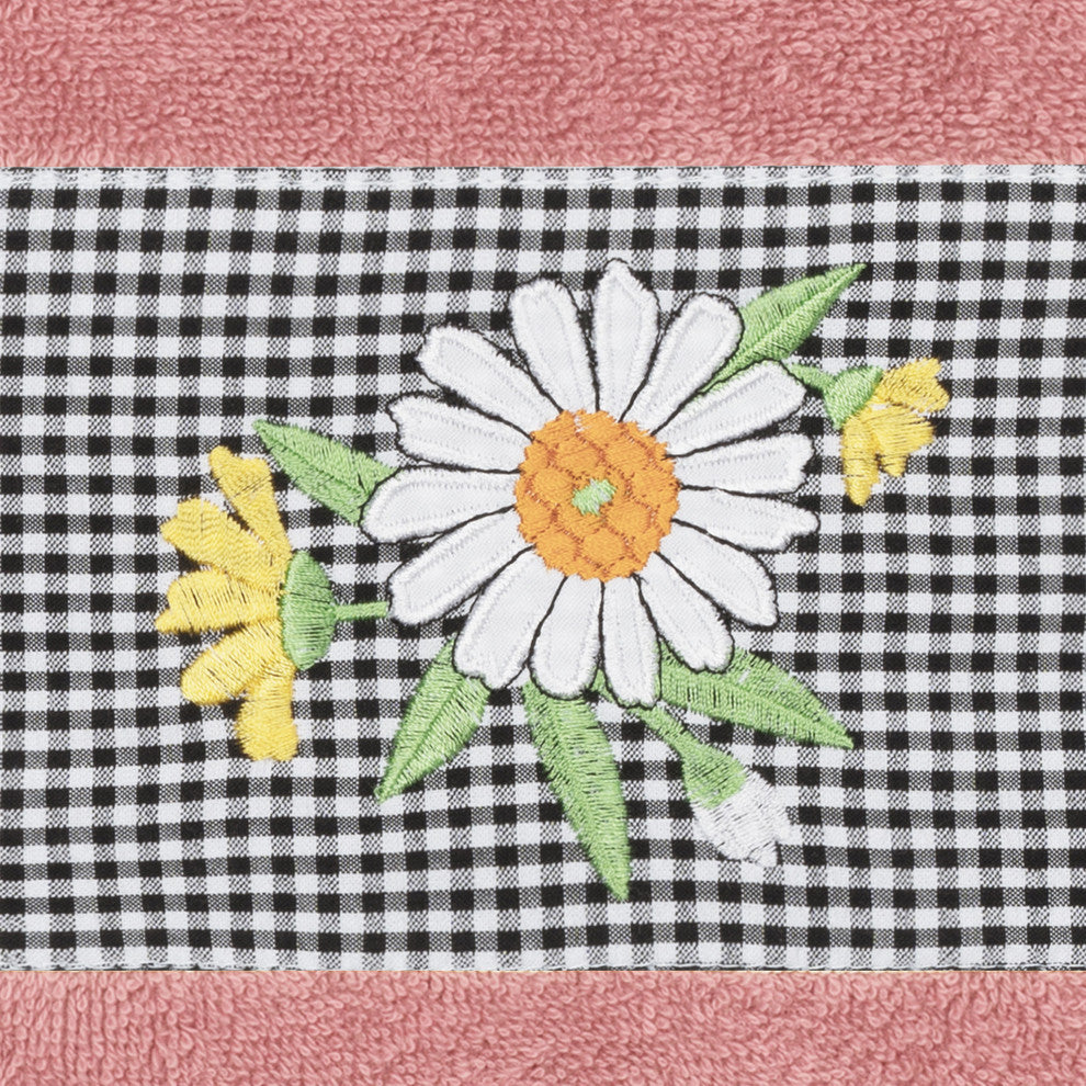 Linum Home Textiles Turkish Cotton Daisy 3-Piece Embellished Towel Set, Tea Rose
