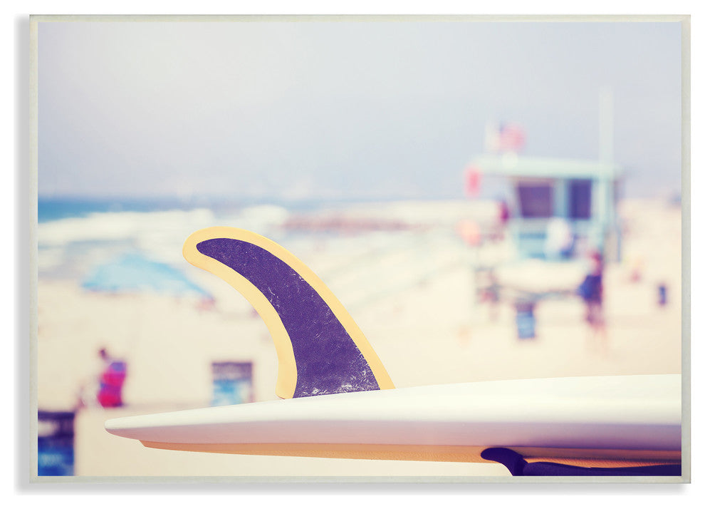Surfboard on Beach Photograph Wall Plaque Art, 12.5x18.5