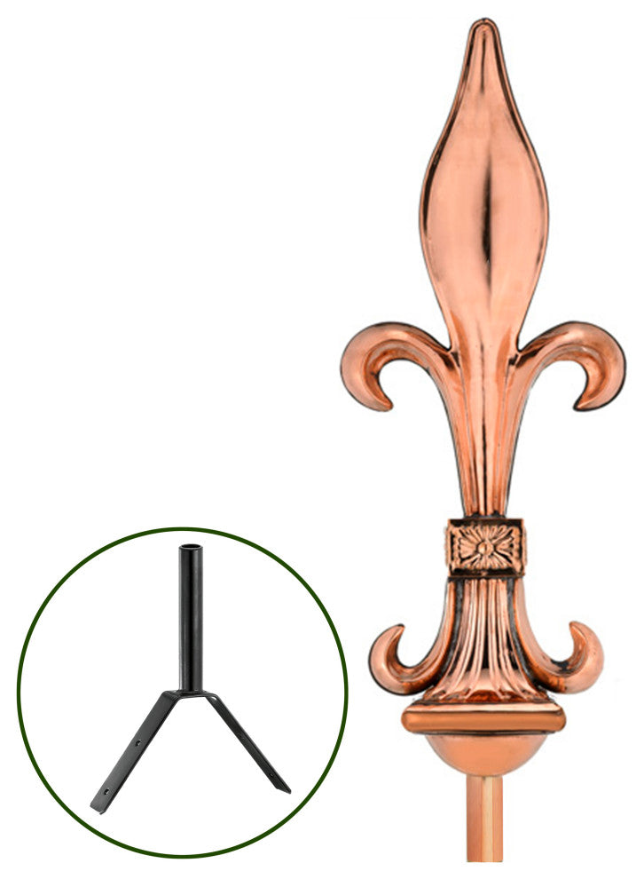 Fleur-De-Lis Polished Copper Rooftop Finial
