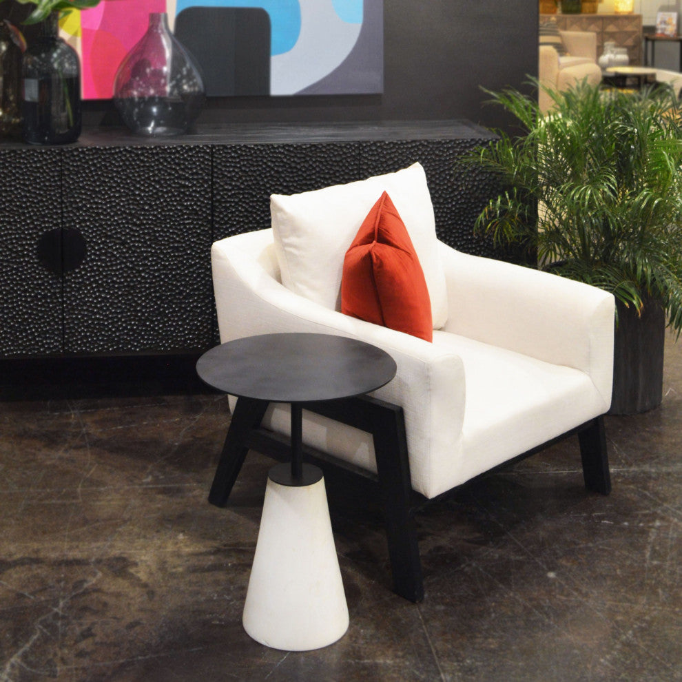 Alfie Pedestal Side Table, White and Black