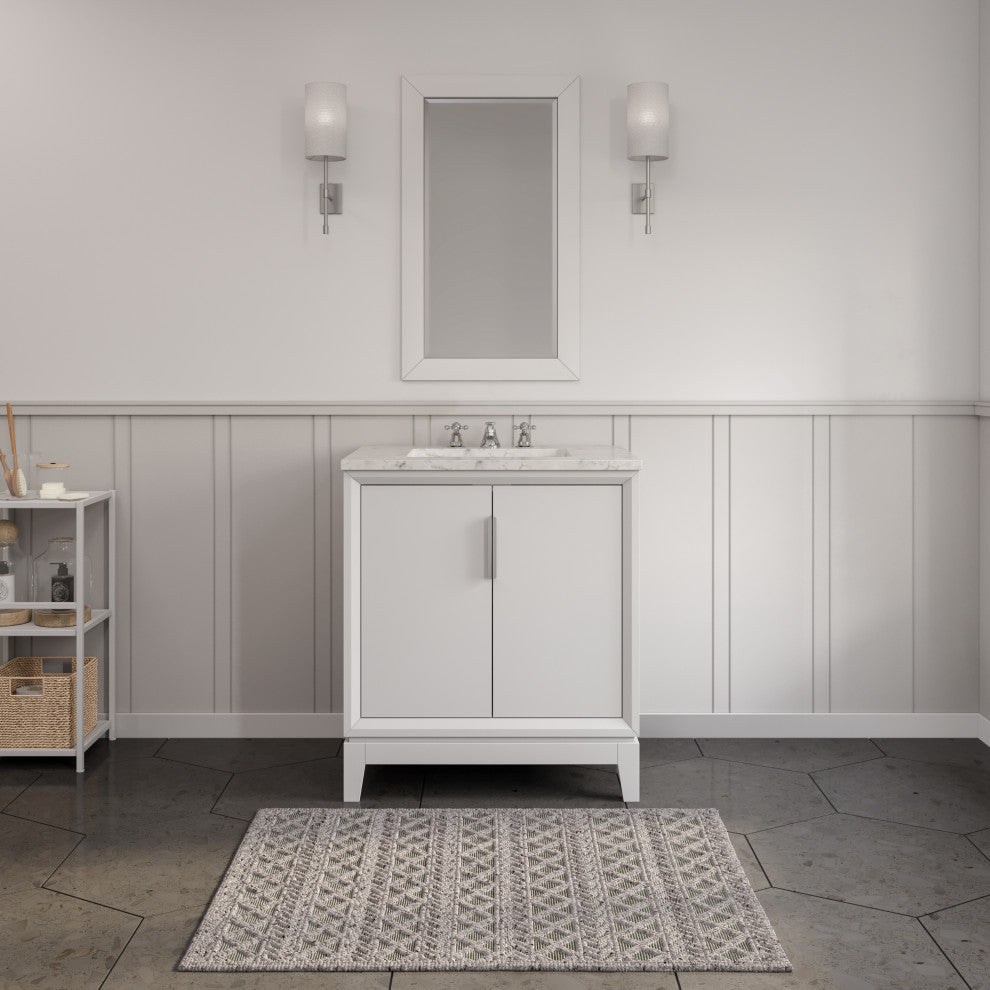 Elizabeth 30" Single Sink Carrara White Marble Vanity, Pure White