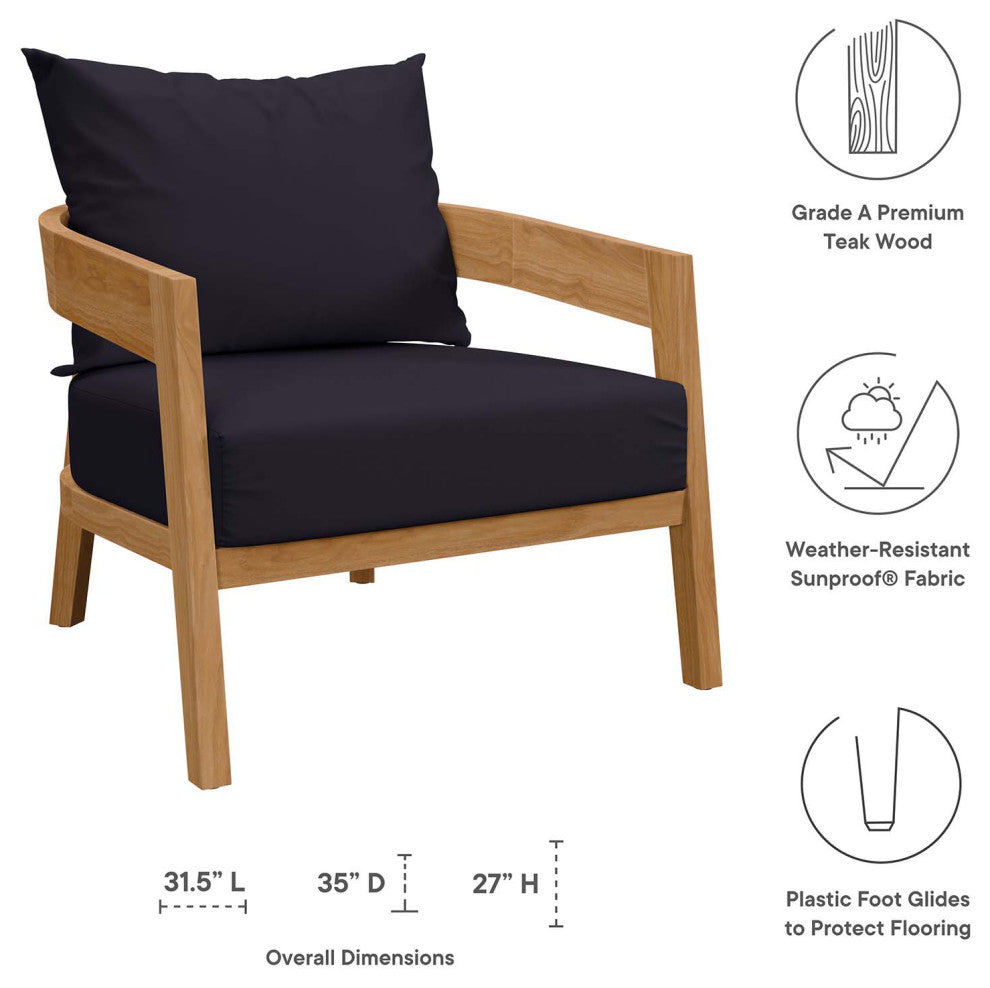 Sectional Sofa Chair Table Set, Blue Navy Natural, Teak Wood, Outdoor Patio