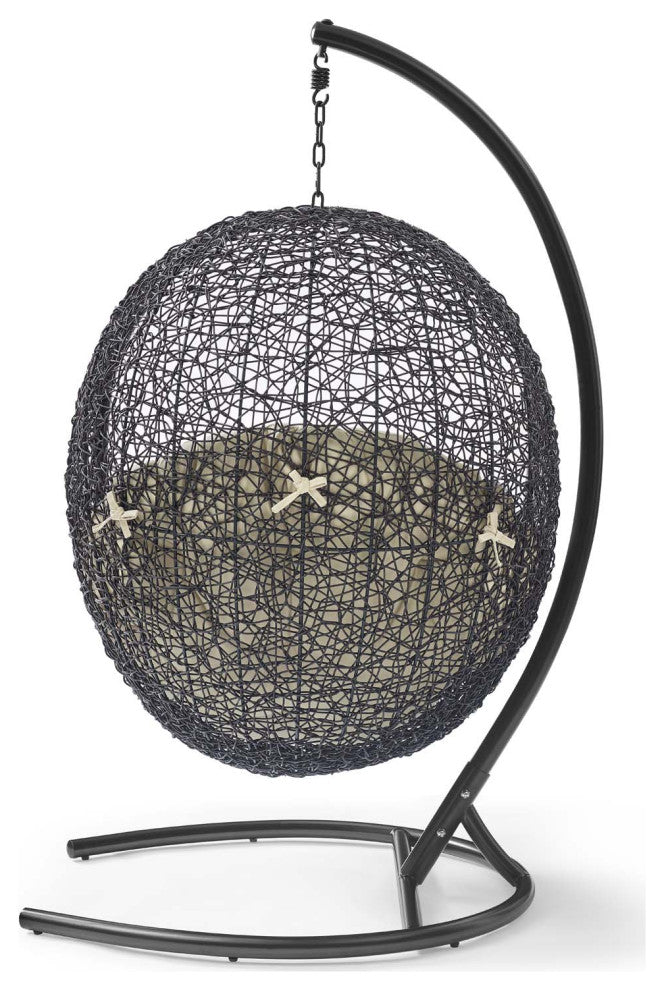 Swing Lounge Chair, Sunbrella, Black Beige, Modern, Outdoor Patio Balcony Garden