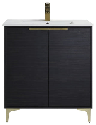 Wilmington Bath Vanity, Chestnut, 30 Inch, Satin Brass Hardware