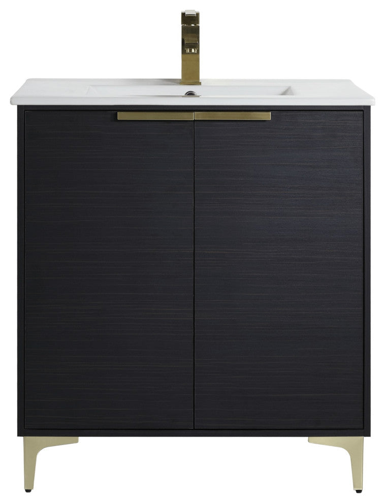 Wilmington Bath Vanity, Chestnut, 30 Inch, Satin Brass Hardware