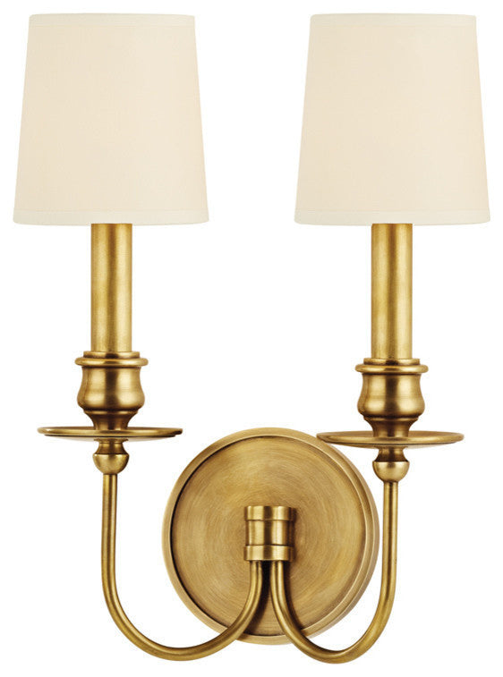 Cohasset, Two Light Wall Sconce, Aged Brass Finish, Cream Shade