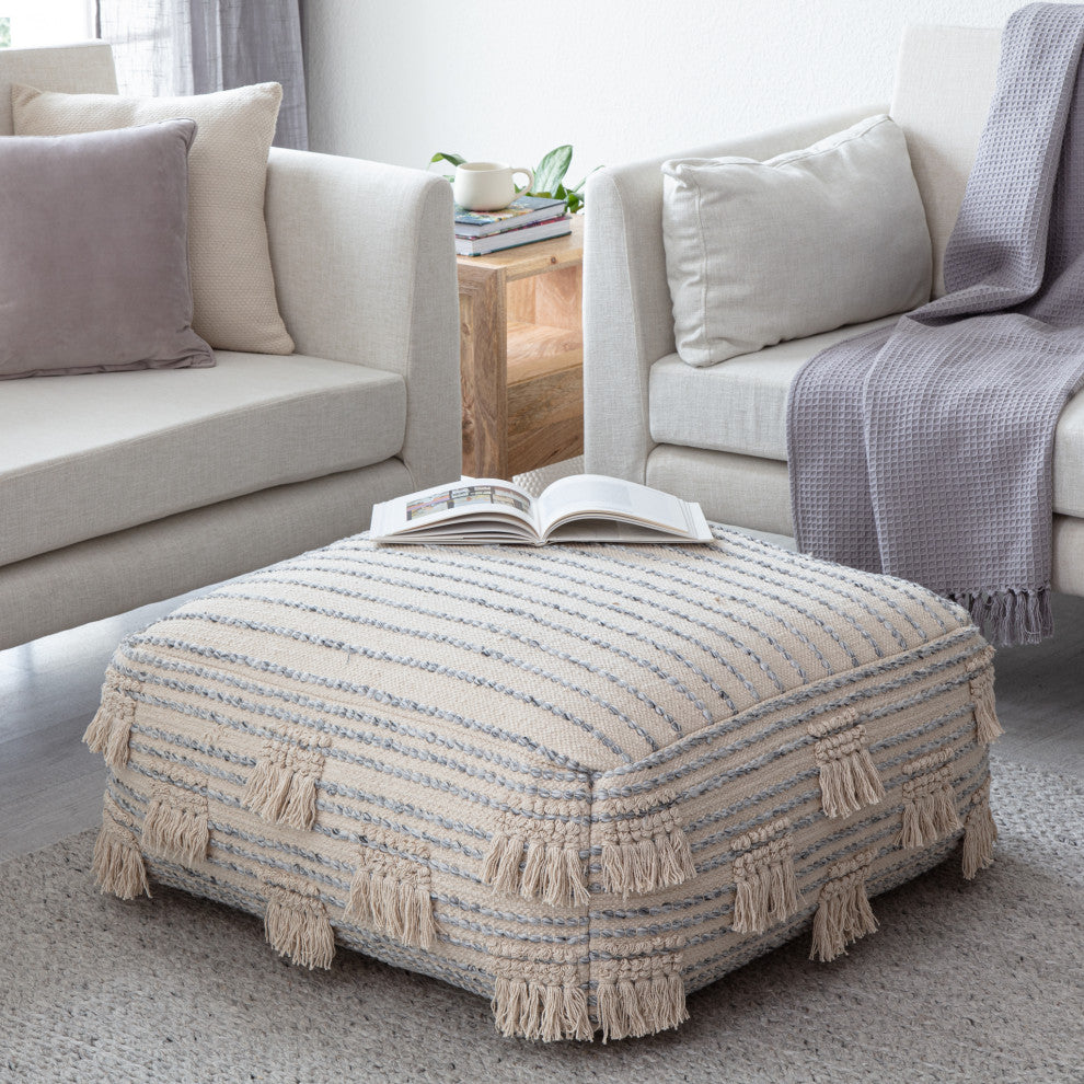 Trestles 34" x 34" x 16" Beige and Gray Ottoman
