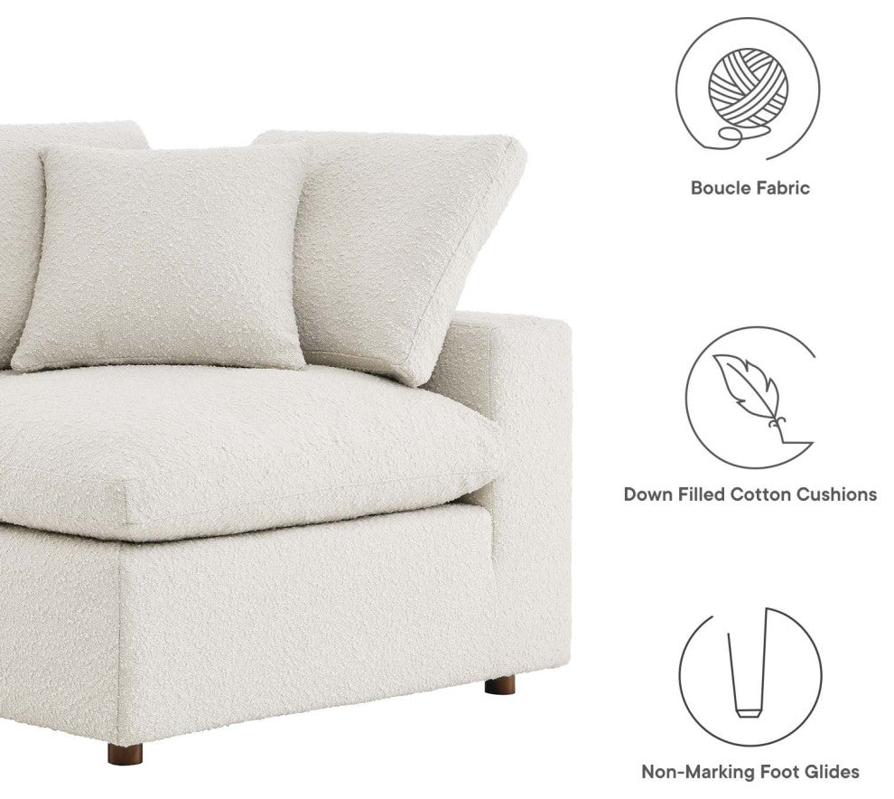 Commix Down Filled Overstuffed Boucle Fabric Corner Chair, Ivory