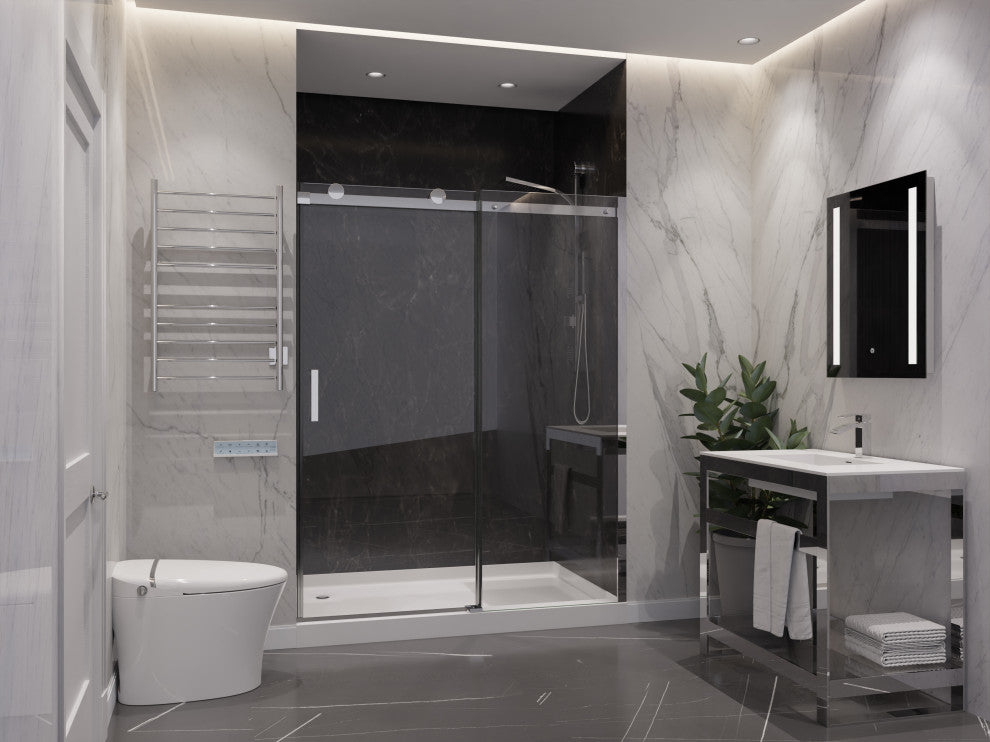 ANZZI Rhodes 76" Frameless Sliding Shower Door, Chrome, 48" W