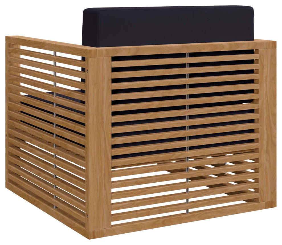 Lounge Chair Armchair, Blue Navy Natural, Teak Wood, Modern, Outdoor Patio