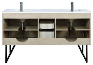 Lancy Modern 60" Rustic Acacia Double Sink Bathroom Vanity Set, Balzani Gun Meta