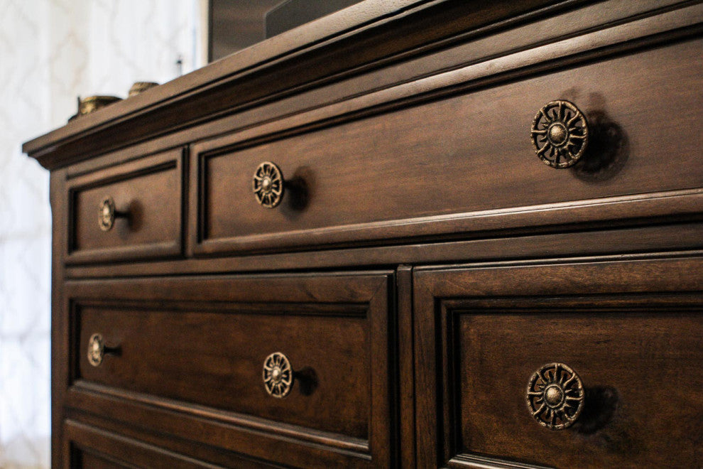 Set of 6 Antique Golden Sun Cast Iron Drawer Pulls Cabinet Knob Home Decor