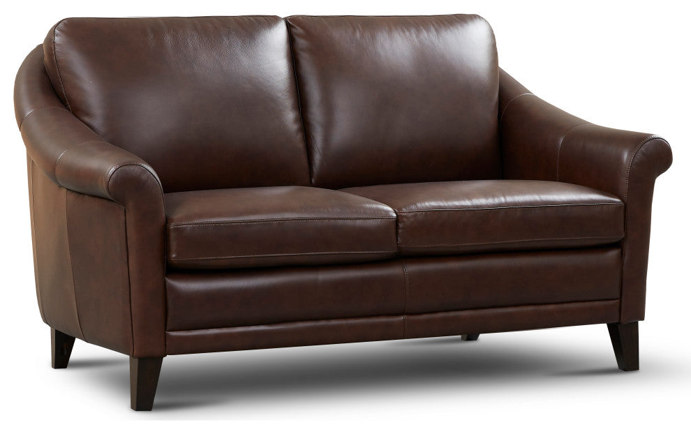 Sienna Genuine Leather Midcentury Modern Loveseat Brown