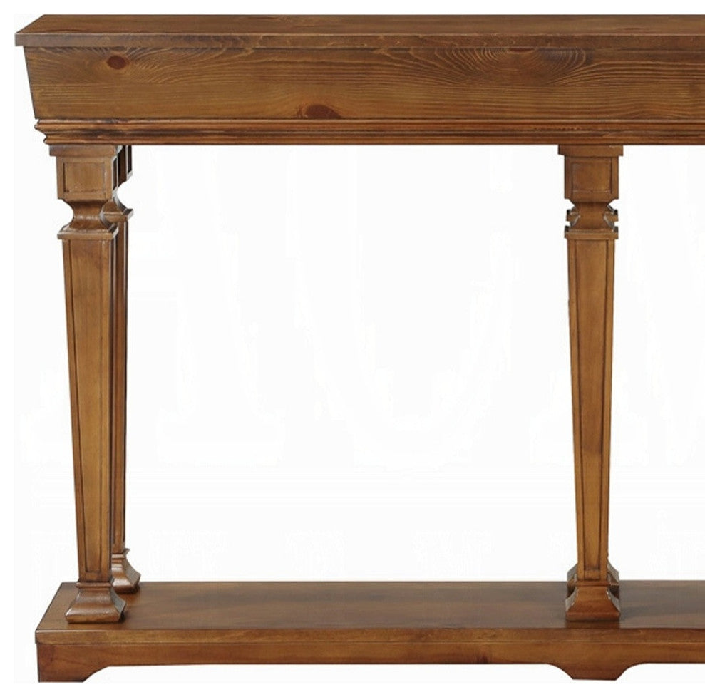 72" Oak Solid and Manufactured Wood Floor Shelf Console Table With Shelves