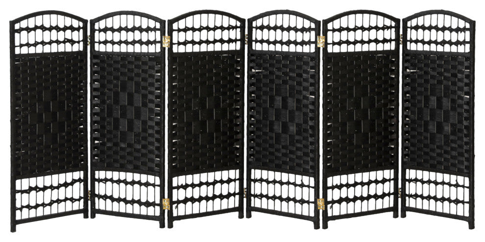3 ft. Short Fiber Weave Room Divider Black 6 Panels