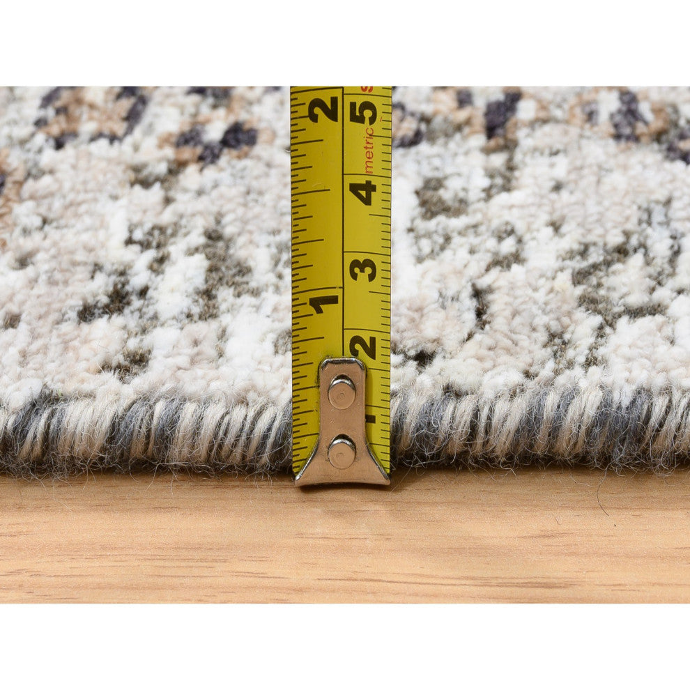 Gray, Modern Persian, Silk With Wool Hand Knotted Wide Runner Rug, 4'0"x10'0"
