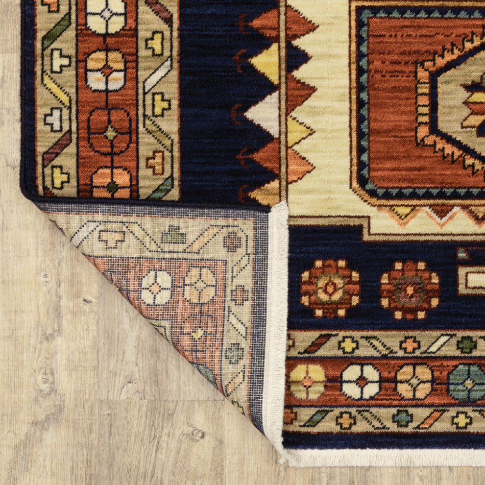 5' X 8' Blue Red Machine Woven Medallions Indoor Area Rug