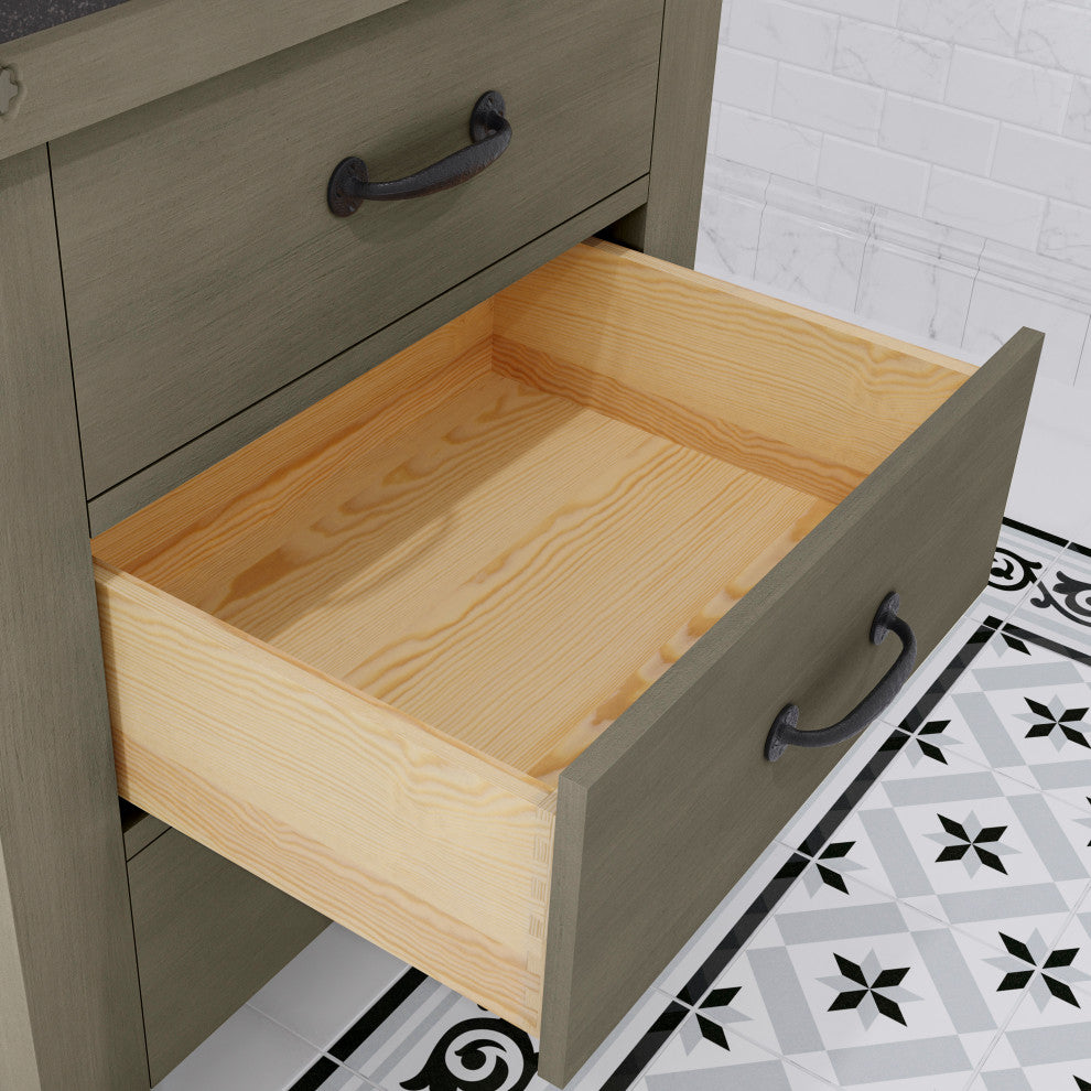 30" Grizzle Gray Single Sink Bathroom Vanity, Blue Limestone Counter Top, Faucet