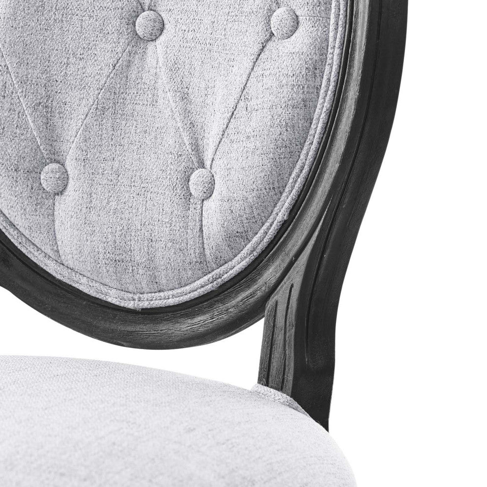 French Vintage Side Dining Chair, Fabric, Wood, Black Gray, Modern, Bistro