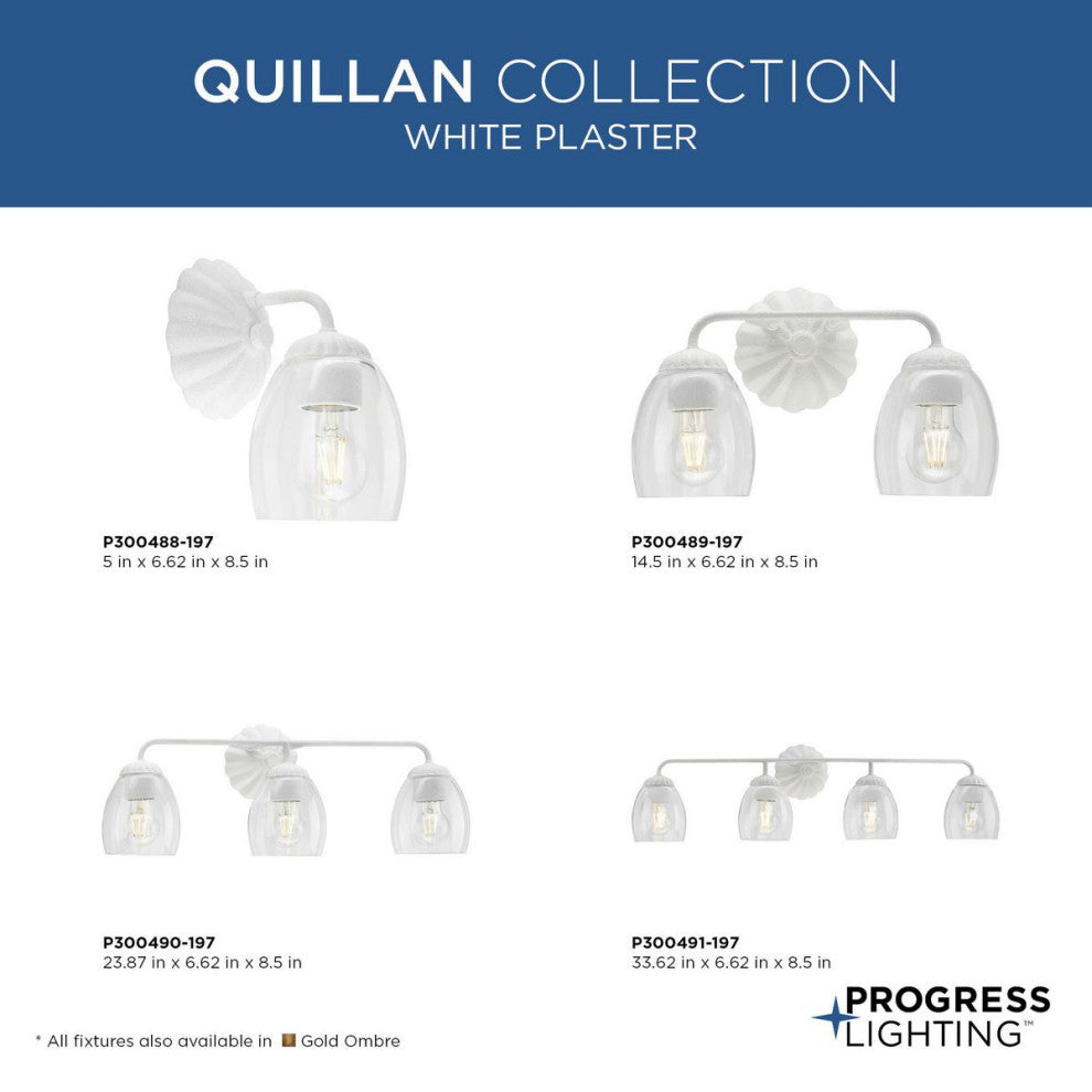 Quillan Collection Transitional Bath and Vanity Light, White Plaster