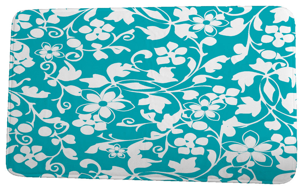 Floral Frolic Evelyn Floral Print Bath Mat, Aqua, 17"x24"