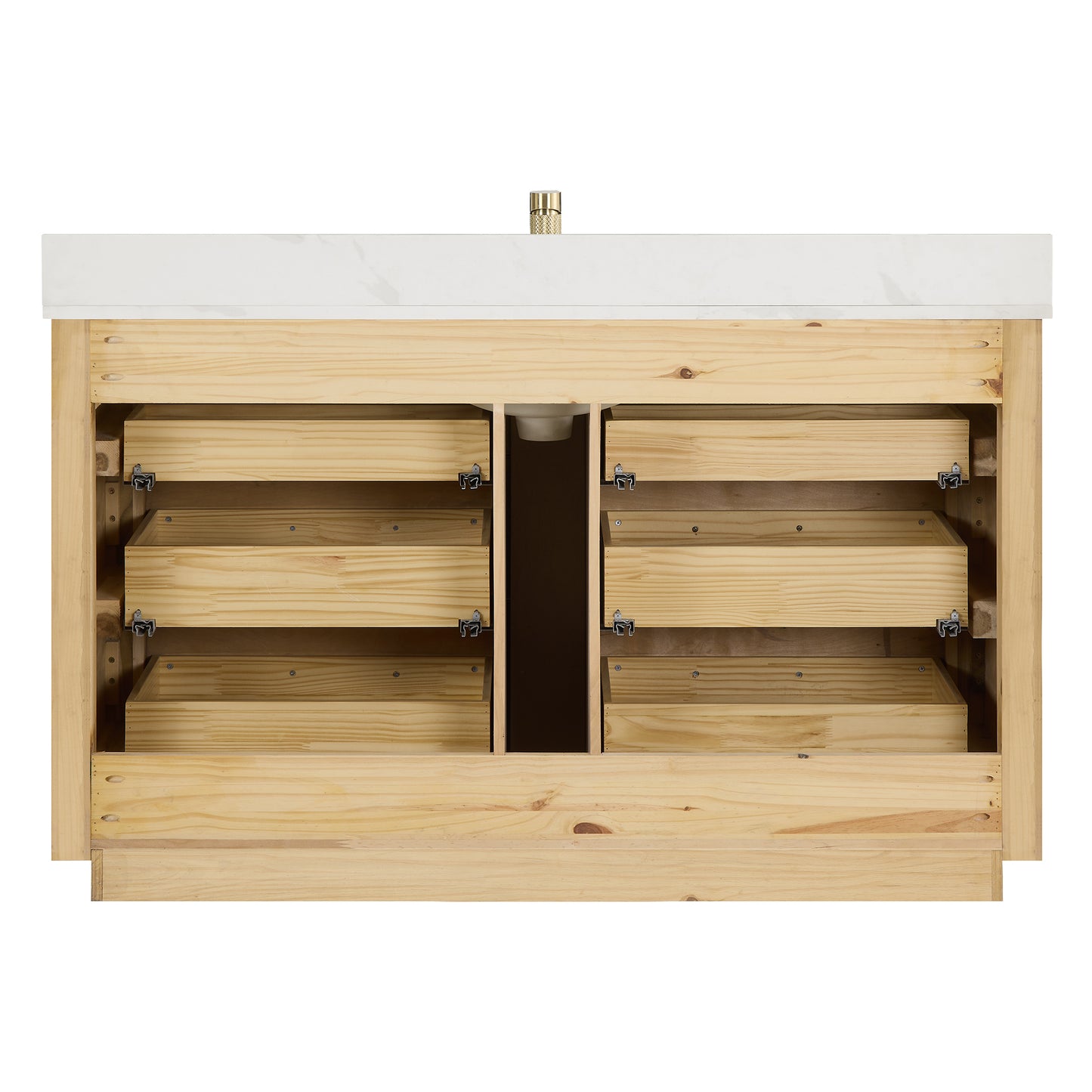 Porto Bath Vanity with White Quartz Stone Top, Dark Brown Oak, 55 in., No Mirror