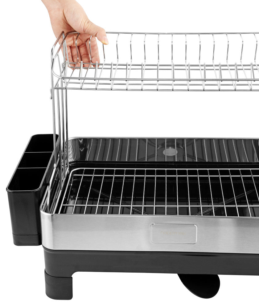 Palazzo 20.75" Stainless 2-Tier Dish Rack With Swivel Spout Tray, Steel/Black