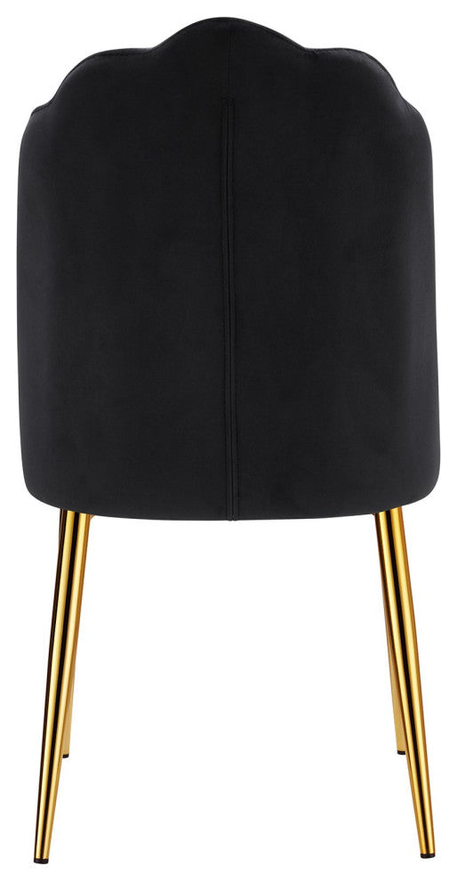 Set of 2 Dining Chair, Golden Legs & Channel Quilted Back With Crown Top, Black