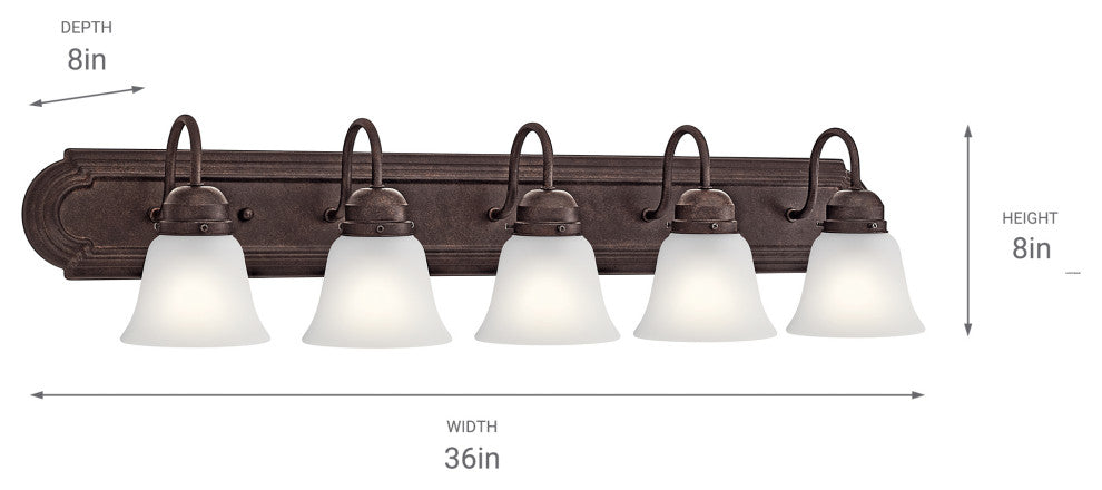 Bath 5-Light, Tannery Bronze/Satin Etched Glass