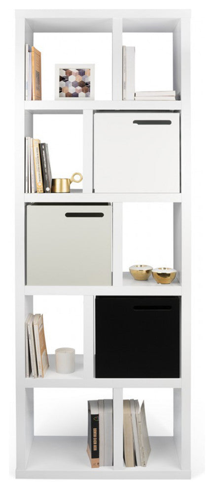 Open bookcase high narrow shelves, White