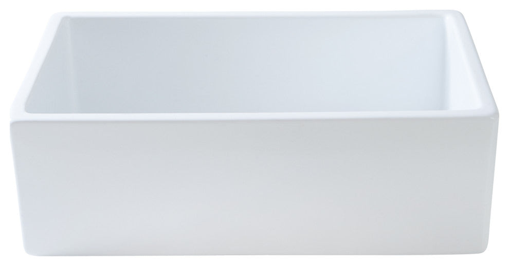 Fireclay Sink, Single Bowl Farmhouse Apron Kitchen Sink, White, 30"