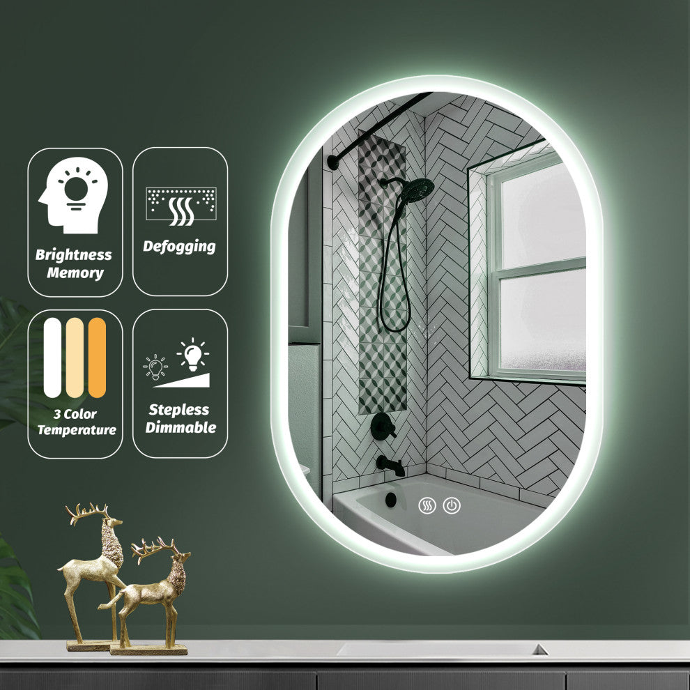 Anti-Fog Dimmable LED Oval Frameless Wall-mounted Bathroom Backlit Mirror, 32" X