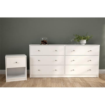 3 Piece Modern Wood Dresser and Nightstand Bedroom Set in White