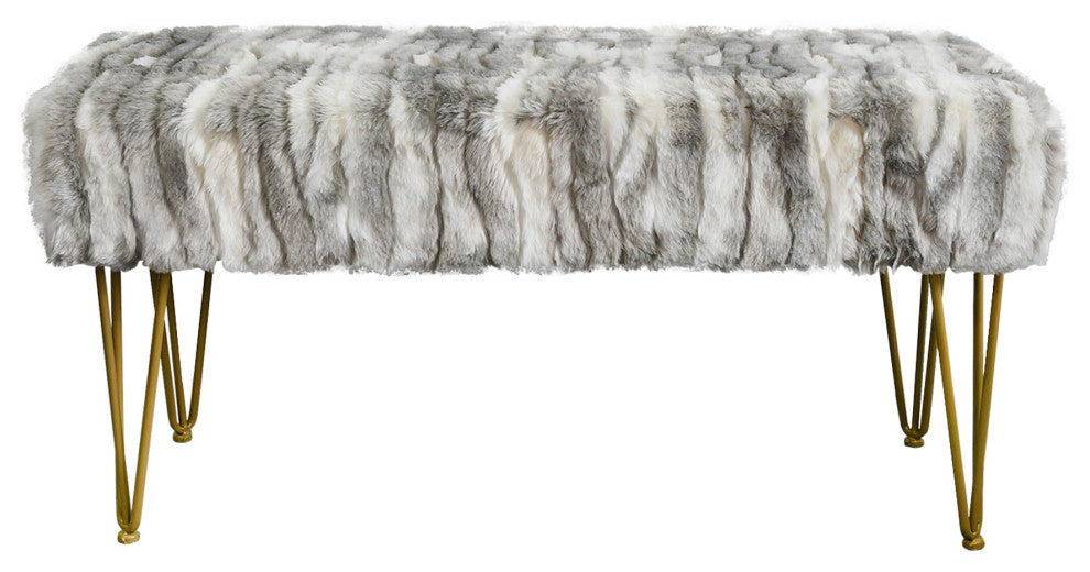 Soft Faux Fur Ottoman Fuzzy Entryway Bench Seat, Gray, 46"x16"x22"