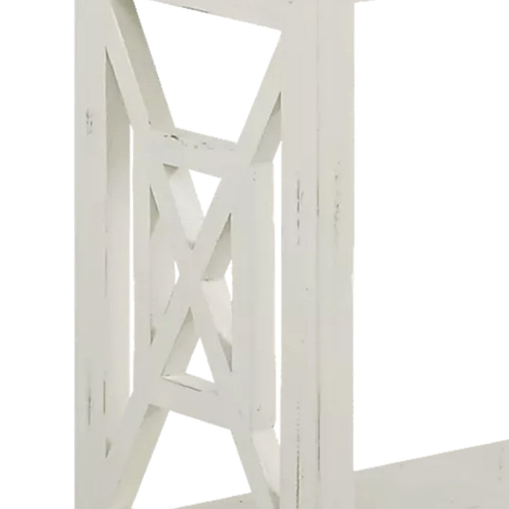 Benzara UPT-262891 Sofa Console Table With xShape Side Panels, White & Brown