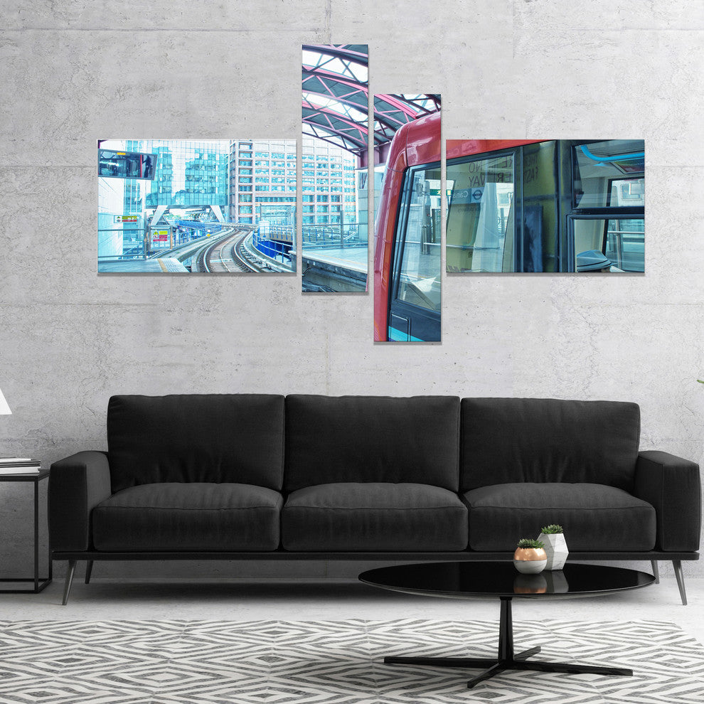 Departing London Subway Train, Modern Cityscape Canvas Print, 60"x32", 4 panels