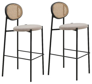 LeisureMod Euston Wicker Bar Stool with Black Metal Frame Set of 2 Beige