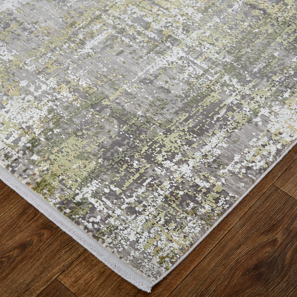 Weave & Wander Lindstra Rug, Olive Gray/Jade Green, 6ft-6in x 9ft-6in