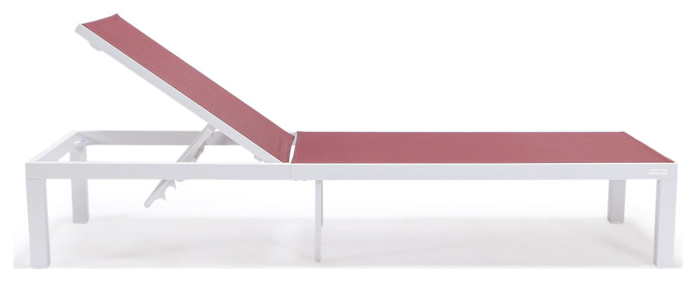 LeisureMod Marlin Patio Chaise Lounge Chair With White Frame, Burgundy