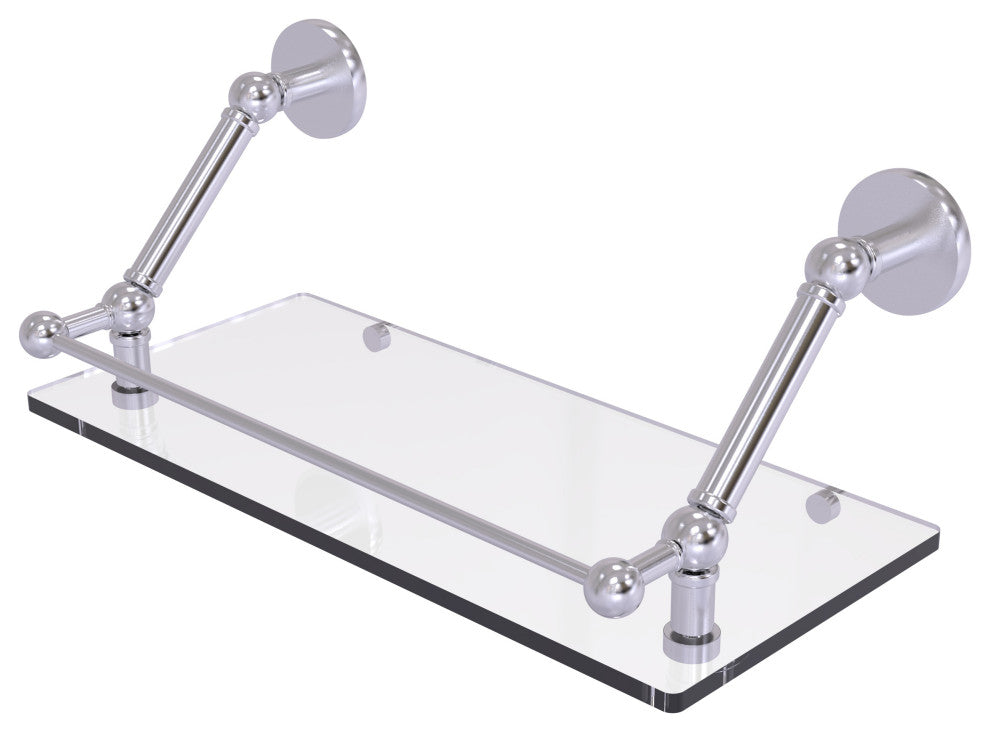 Prestige Skyline 18" Floating Glass Shelf with Gallery Rail, Satin Chrome