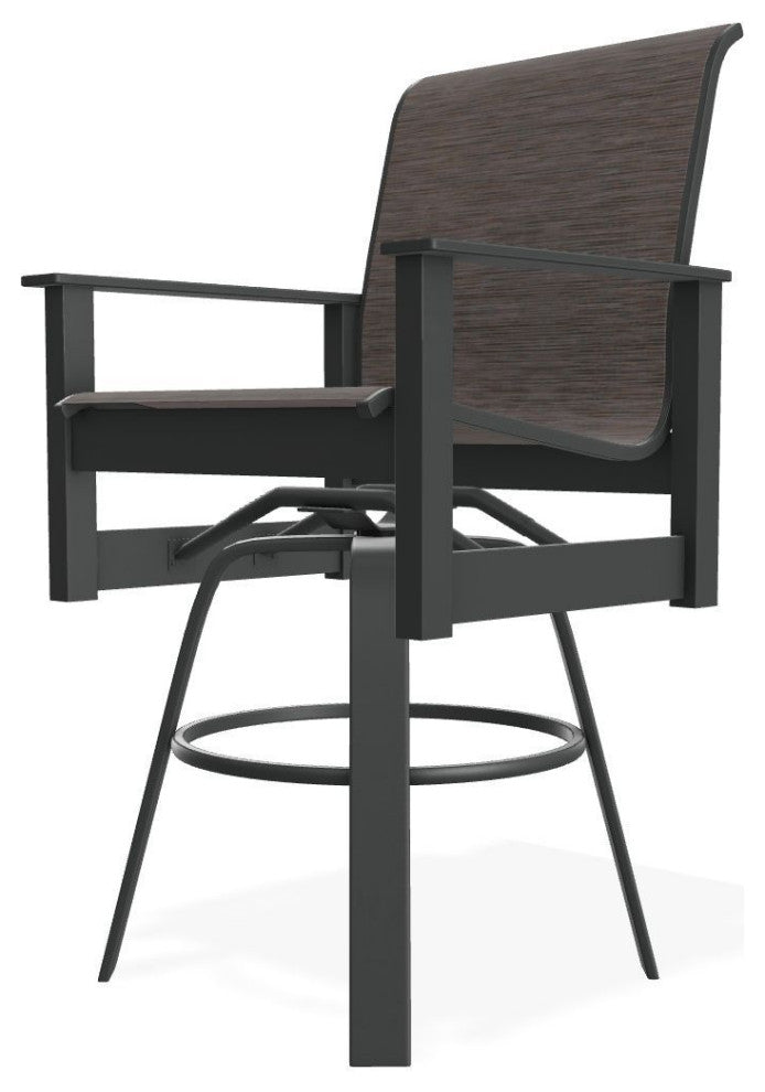 Leeward Sling Bar Height Outdoor Swivel Armchair, James/Graphite