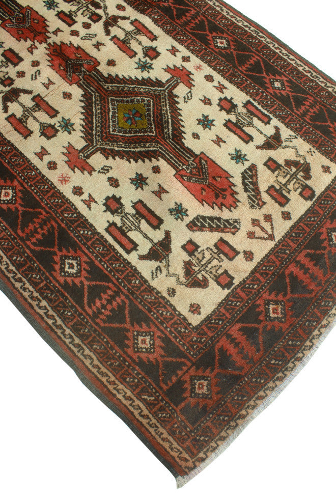Vintage Distressed Fabian Ivory/Charcoal Rug, 3'7x6'3
