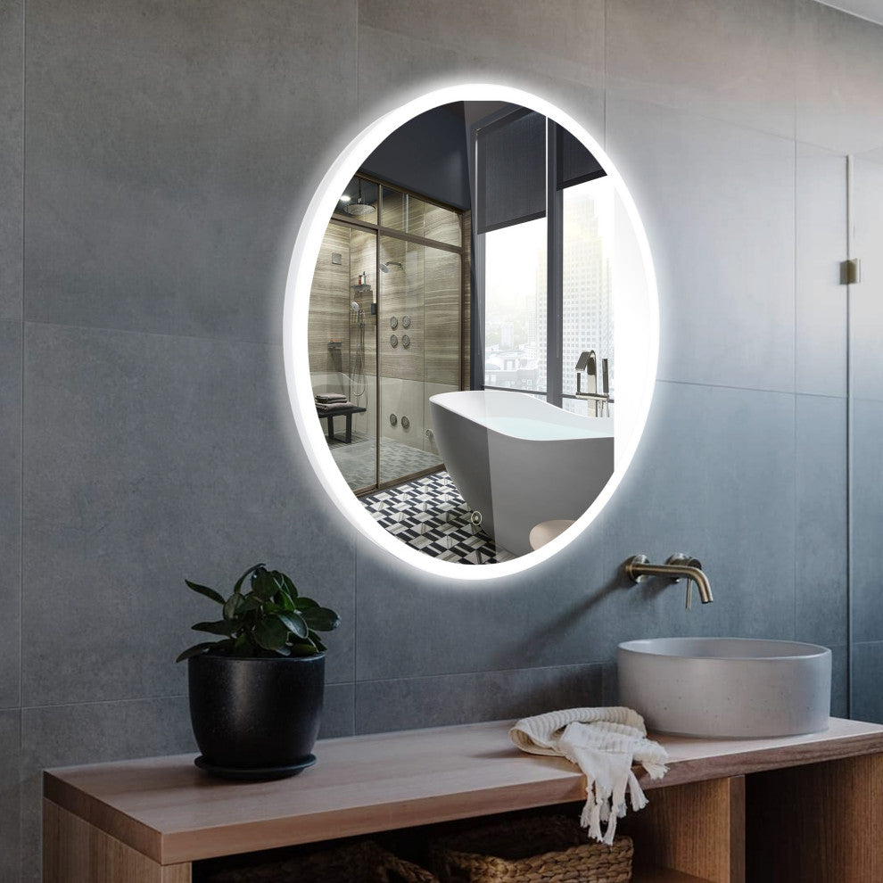 Round Frameless Backlit LED Anti-fog Bathroom Vanity Mirror, 32"x32"