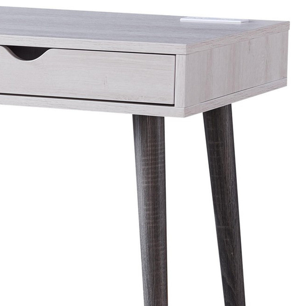 Benzara BM233694 2 Drawer Wooden Desk With 2 Compartments and Splayed Legs, Gray