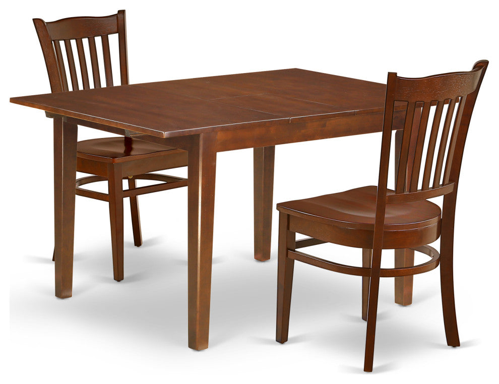 3Pc Rectangle 42/54" Table, 12 In Butterfly Leaf, Pair Of Wood Seat Chairs