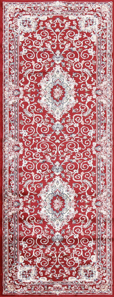 Red Floral Medallion Transitional Turkish Rug Oriental Carpet 3x8